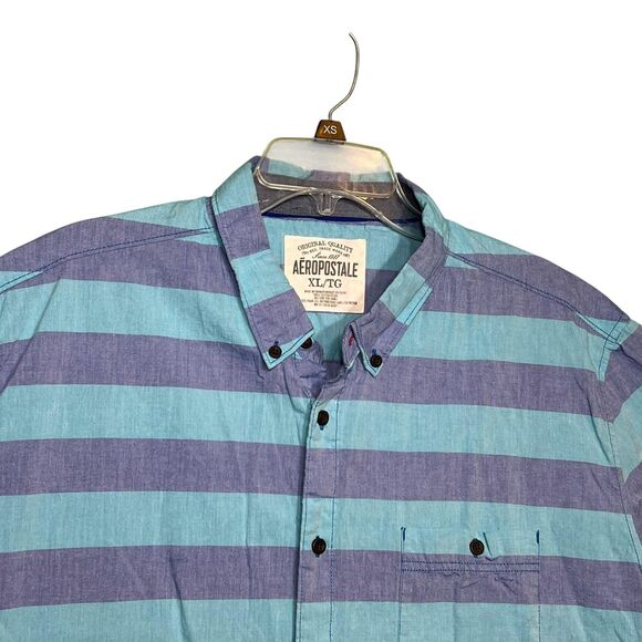 Aeropostale Shirt Mens XL Striped Button Up Short Sleeve Casual - Picture 9 of 11